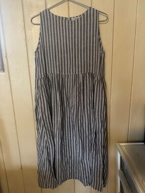 Ichi Antiquities Bold Stripe Linen Dress Gray One Size